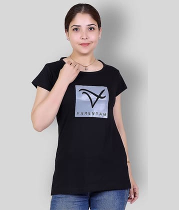 Varenyam Women Cotton Printed Regular Fit Round Neck T-Shirt ( Black )