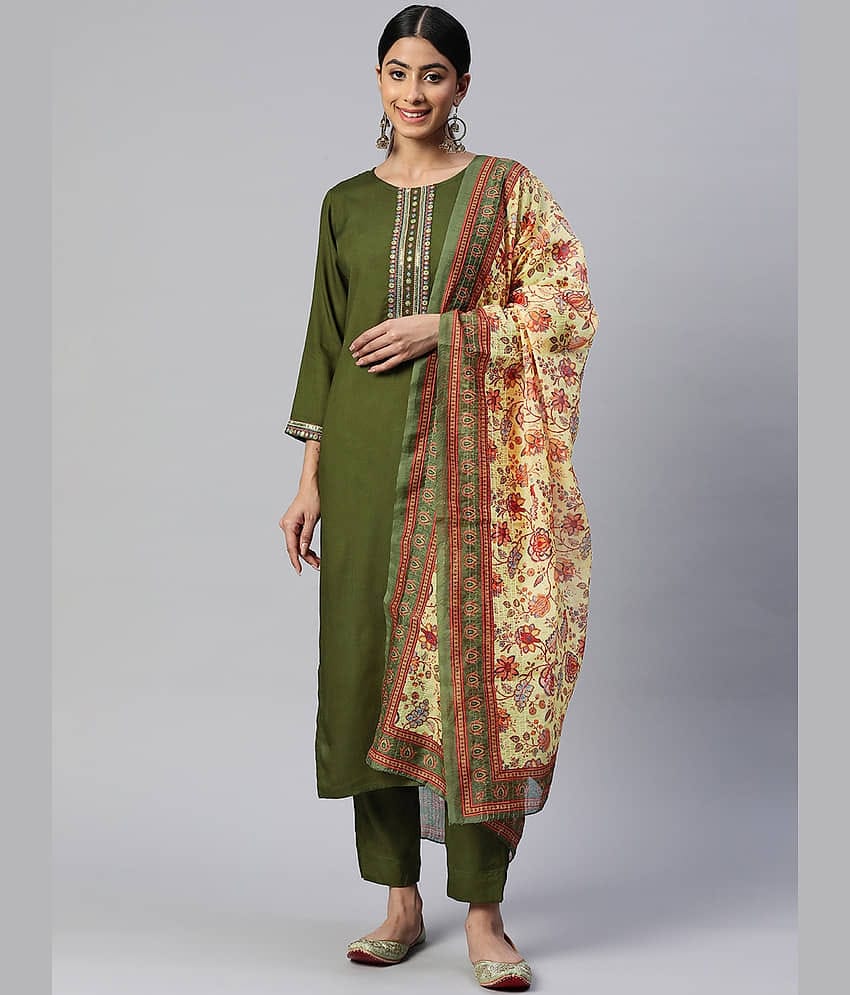 Vbuyz - Green Straight Rayon Women's Stitched Salwar Suit ( Pack of 1 )