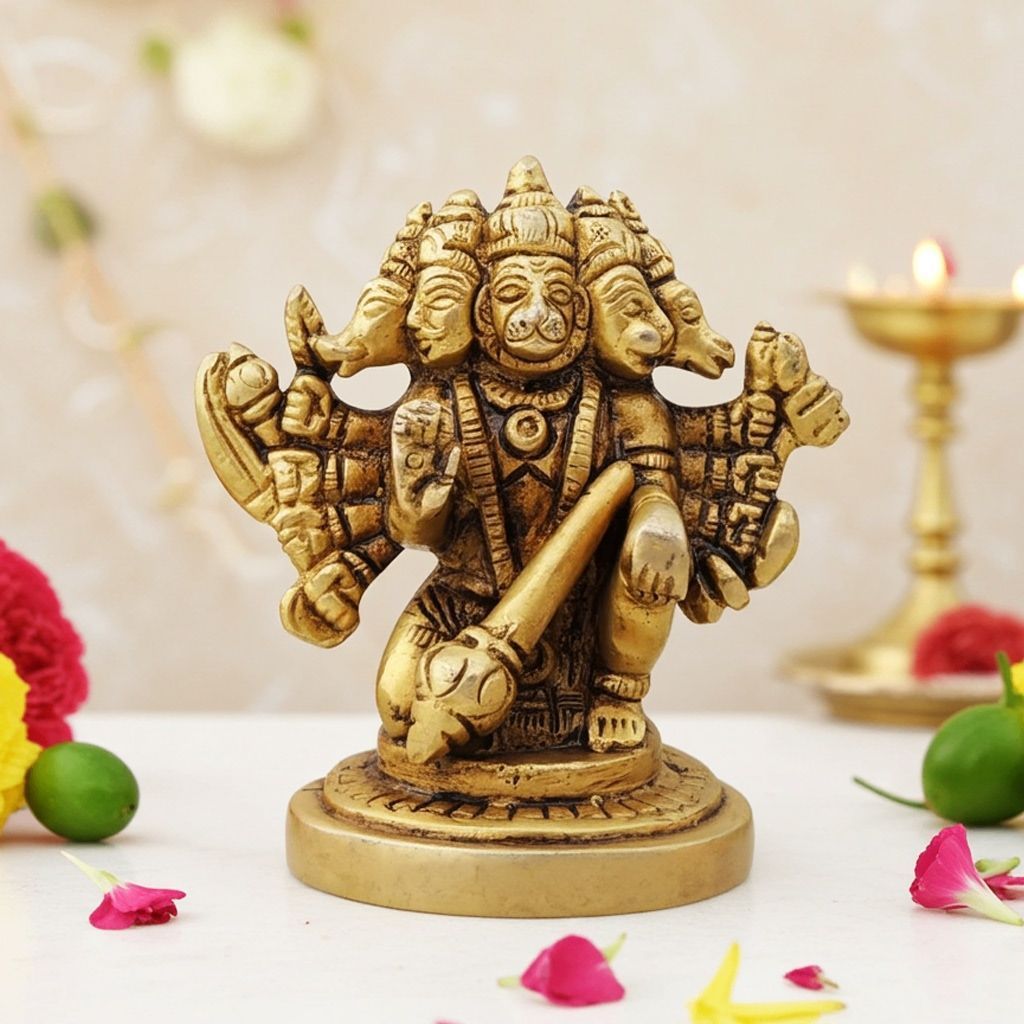 Brass Panchmukhi Hanuman Ji God Idol Statue - Devotional Showpiece, Height : 3 Inch (BSMAS1039 B)