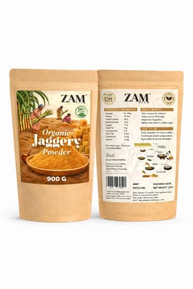 Organic Jaggery Powder 900 G Natural Gud Powder Chemical Free,Unrefined Sugar Healthy Sugar Alternative for Tea,Milk & Cooking Rich in Iron  ZAM Farm