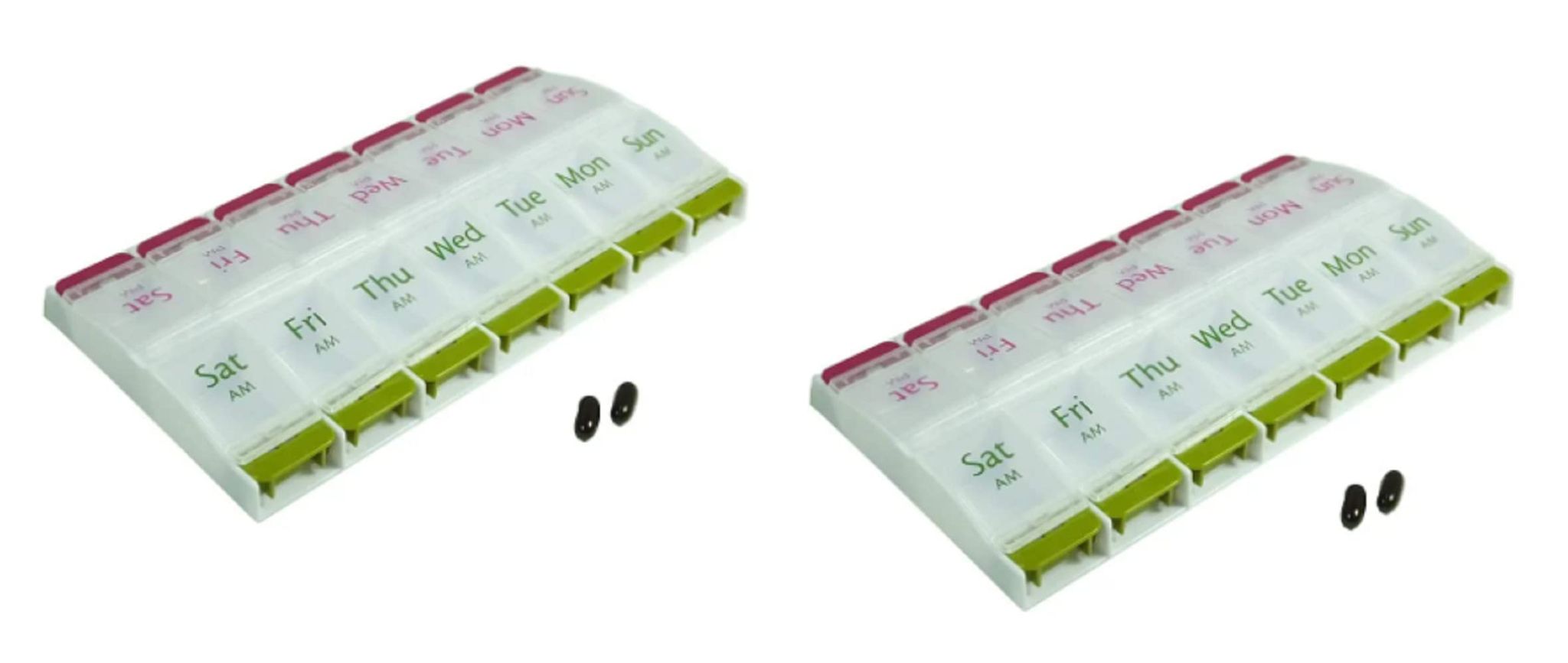 Ezyfit 7 Day Weekly Pill Box Push Button AM/PM 2 Times a Day, Weekly Pill Box Twice Daily (Pack of 2)