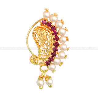 Vighnaharta  Mayur Design with AD stone Alloy Maharashtrian banu Nath Nathiya./ Nose Pin for women