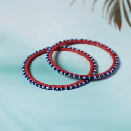 Blue - Hand Embroidered Beadwork Bangle (Set of 2)