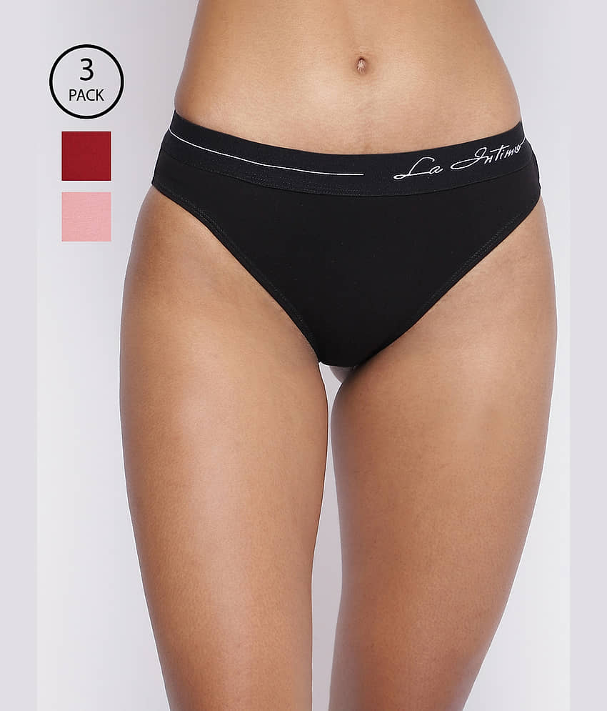 La Intimo Pack of 3 Cotton Lycra Briefs For Women ( Multicolor5 )