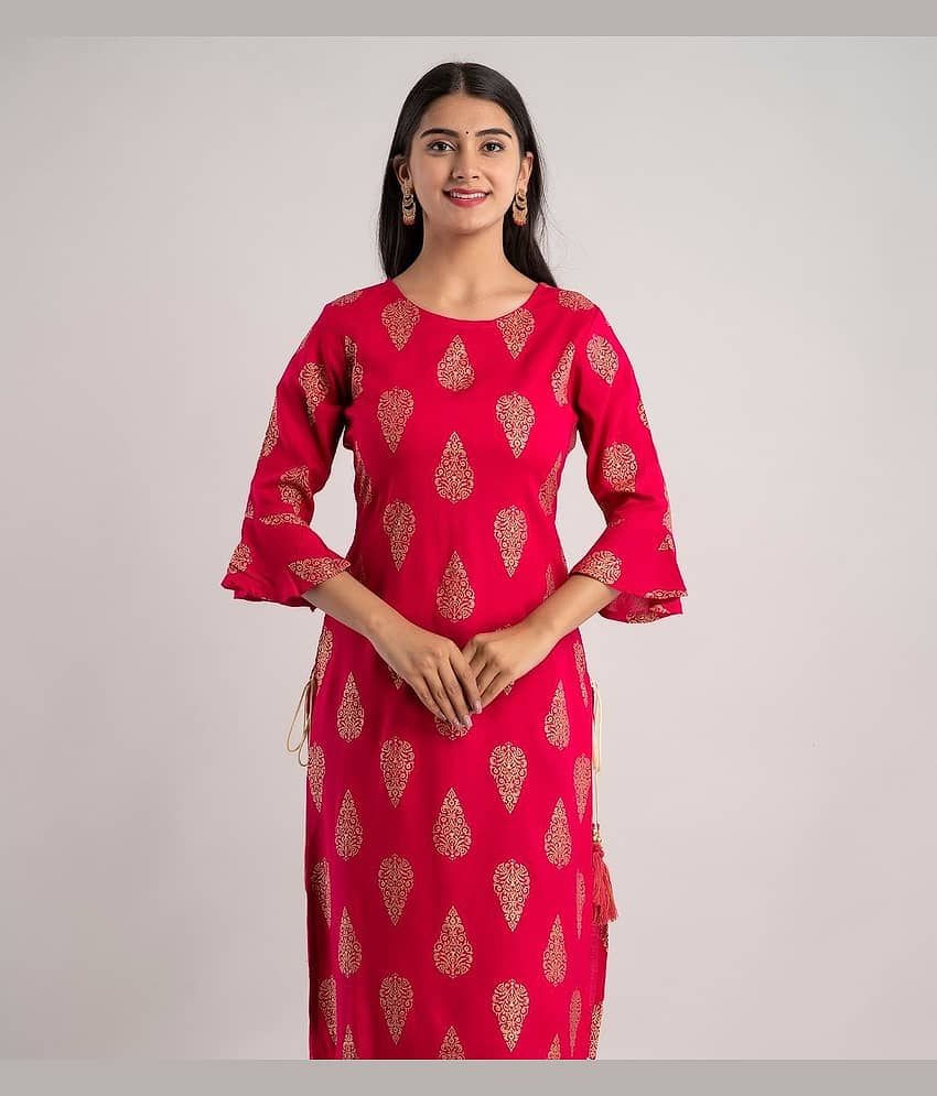 MAUKA - Red Rayon Women's Straight Kurti ( Pack of 1 )