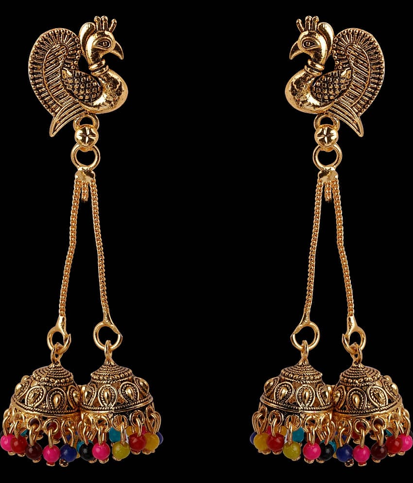 Silver Shine - Golden Jhumki Earrings ( Pack of 1 )