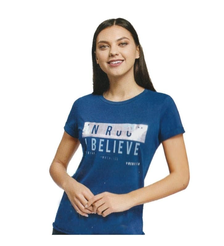Women's Cotton Printed Round Neck T.Shirt (Blue, M)-PID54192