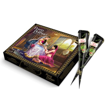 Prem Dulhan Natural Henna Mehandi Cones 12 Pcs Box, Brown Mehendi Cones, for Bridal and Festivals, Easy Application Black box