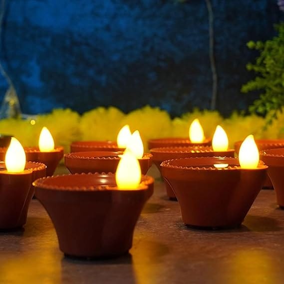 Water Sensor Electric Diya 6 Pcs  LED Diya for Home Decoration, Smokeless Flameless Artifical Lights for Diwali, Birthday and All Occasions