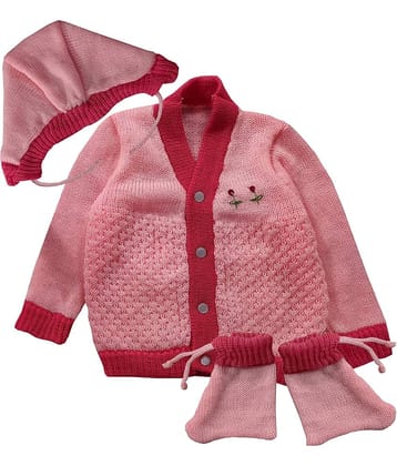 LITTLE PANDA Single Unisex for Baby Woollen Cardigans ( Deep Pink )