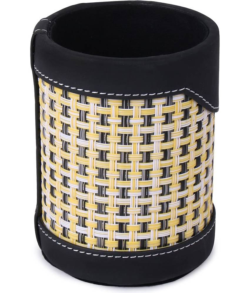 Rasper Black Leather & Mat Pen Holder For Office Table Stylish Round Pen Pencil Holder Desk Organizer Multipurpose Pen Stand Holder (3x3x4 Inches)