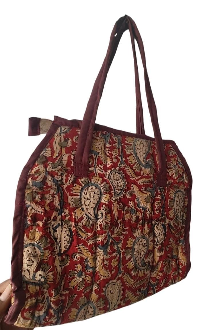 KALANKARI Handcrafted Quilted Cotton Tote Bag with Floral Print