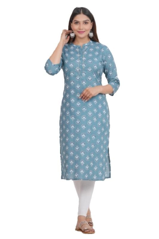 Women's Printed Calf Length Cotton Kurti (Grey, L)-PID46321