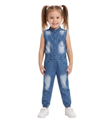 Girl's Denim Embellished Sleeveless Jumpsuit (Blue, 5-6-Yrs)-PID66081