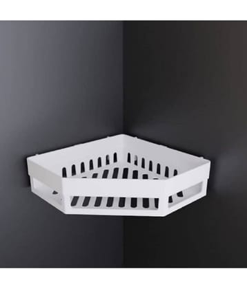 HINGOL Diamond Shape Plastic Bathroom Corner Shelf Organizer Stand Wall Mounted Bathroom Accessories with Hooks Plastic Wall Shelf