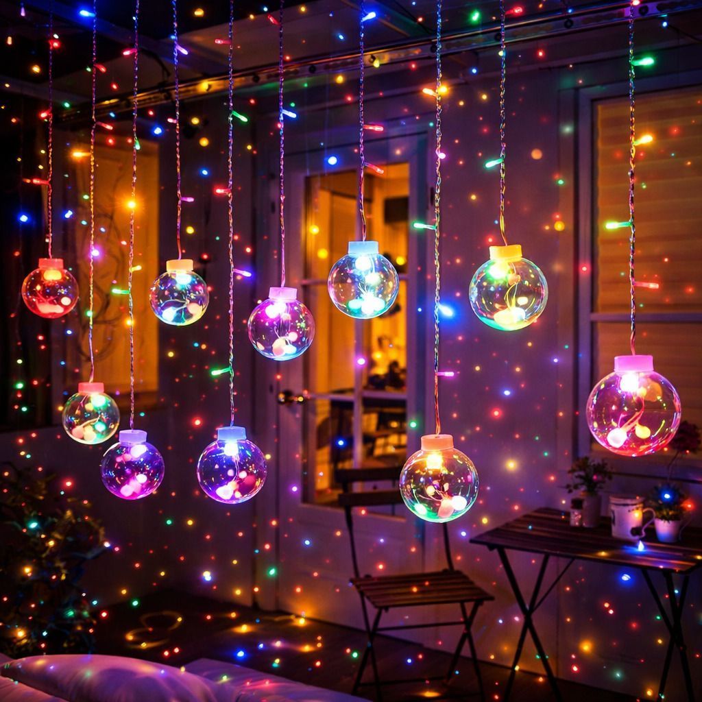 SPARKWORLD 12 LEDs 2.49 m Multicolor Steady, Flickering Ball Rice Lights (Pack of 1)
