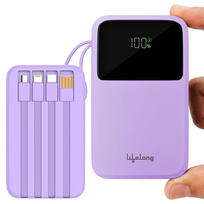 Lifelong Electronics 10000mAh 22.5W Fast Charging Power Bank | 3 Inputs (1 Built-in USB A Cable + 1 C + 1 Lightning Port) & 6 Outputs (3 Built-in Cables + 1 C + 2 A Port) | Small Pocket Size Powerbank Lifelong Electronics 10000mAh 22.5W Fast Charging Pow