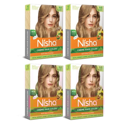 Nisha Creme Hair Color Light Blonde 40g Pack of 4, Permanent Hair Colour for Women Men, 100% Grey Coverage