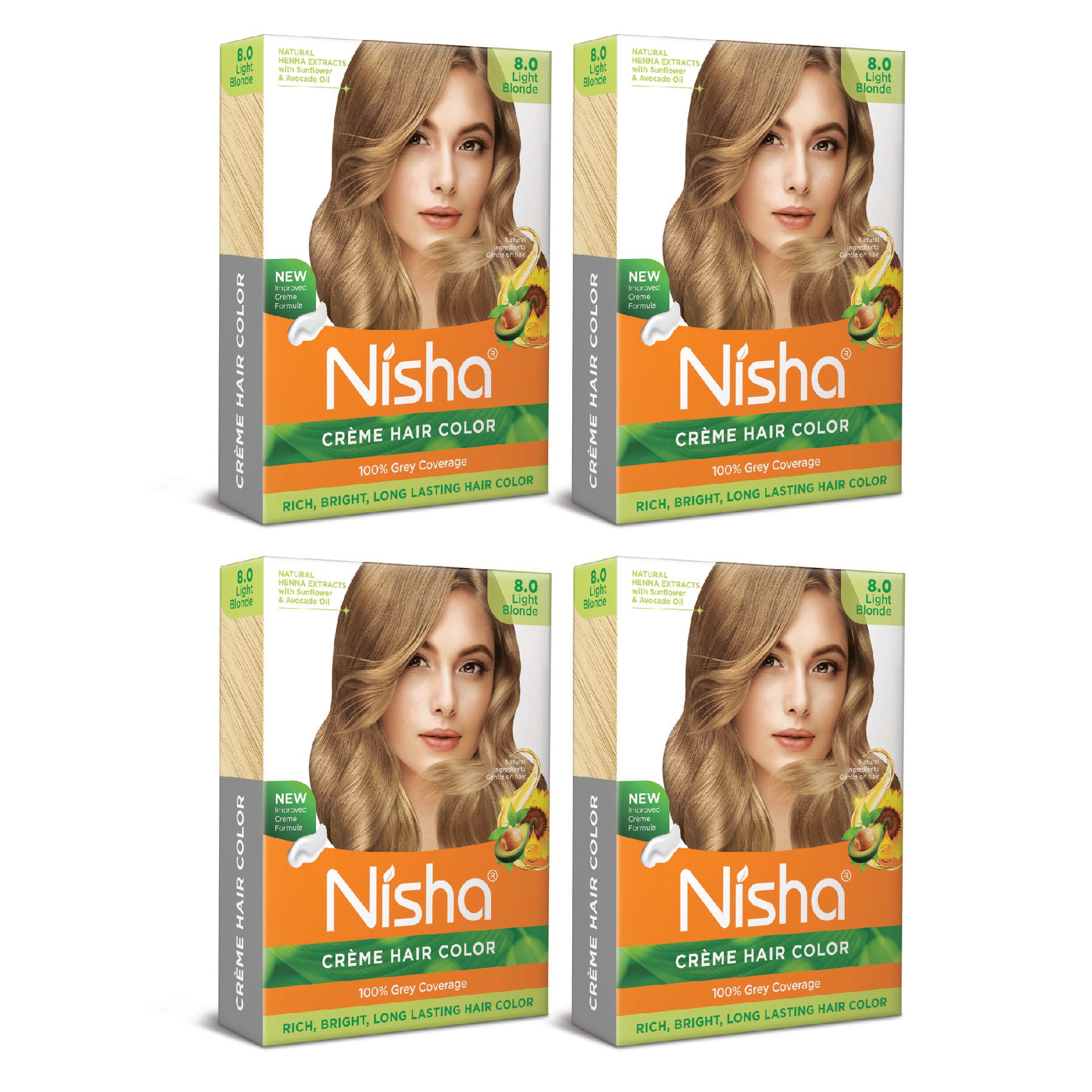 Nisha Creme Hair Color Light Blonde 40g Pack of 4, Permanent Hair Colour for Women Men, 100% Grey Coverage