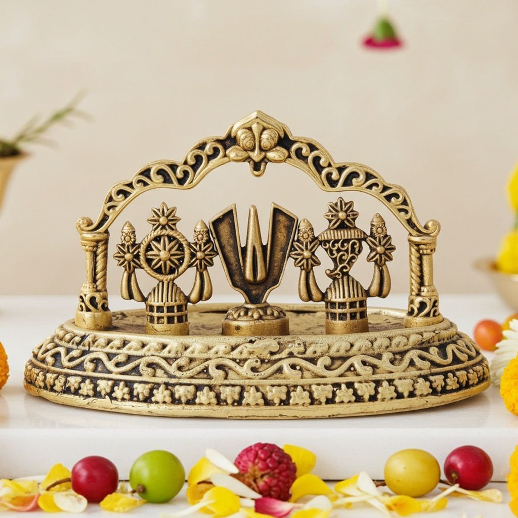 Brass Showpiece Shankh Chakra Namah God Idol Statue, Made From Machine, Height : 3 Inch (BSMAS1731 D)