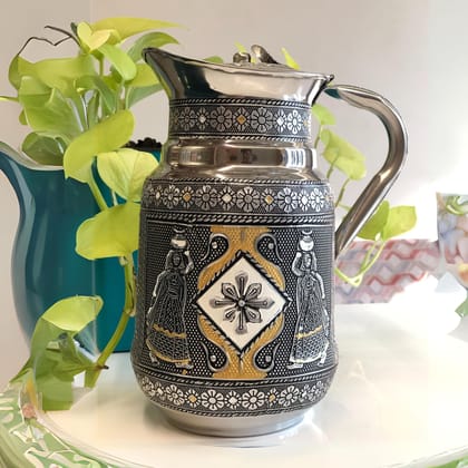 Navrang Stainless Steel Meenakari Decorative Jug, Water Pitcher Serving Jug - 1.5 L Return Gifts