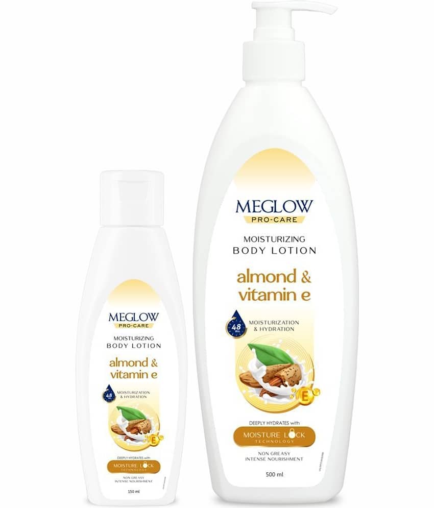 meglow ProCare Almond & VitE Moisturizing Body Lotion (500ml+150ml) for Men & Women (Pack of 2)