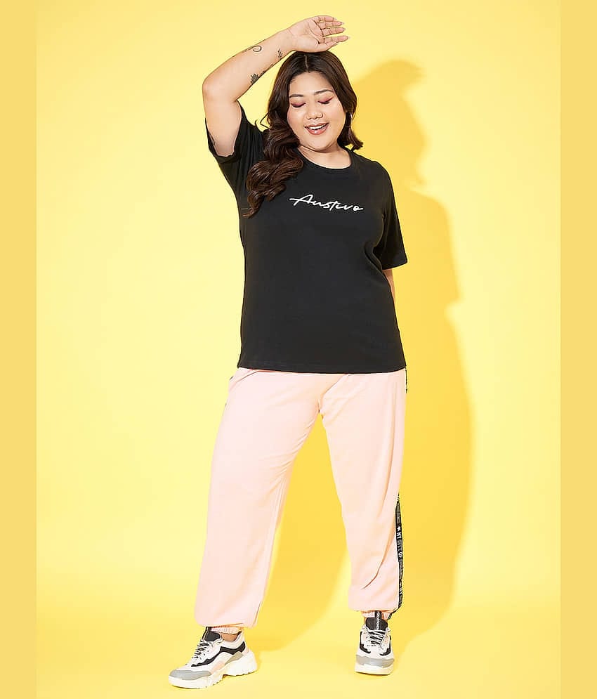 AUSTIVO Women Printed Top With Joggers Co-Ord Set ( Black )