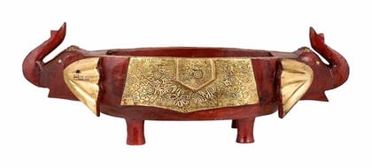 PREET GALLERY Handcrafted Wooden Elephant Head Fruit Bowl with Brass Accents, 52x18x16 cm | Wooden Elephant Centerpiece Bowl with Brass Inlay PREET GALLERY Handcrafted Wooden Elephant Head Fruit Bowl with Brass Accents, 52x18x16 cm | Wooden Elephant Centerpiece Bowl with Brass Inlay