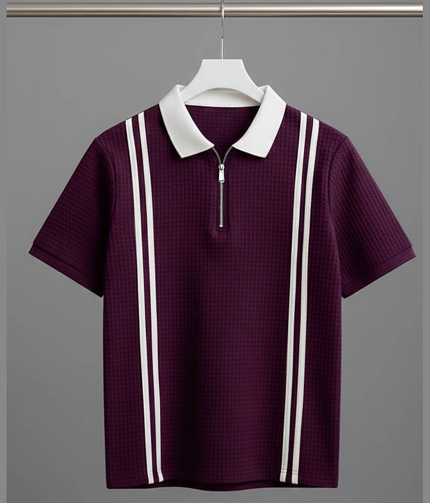 AUSK Men Cotton Blend Regular Fit Self Design Polo T Shirt ( Purple )