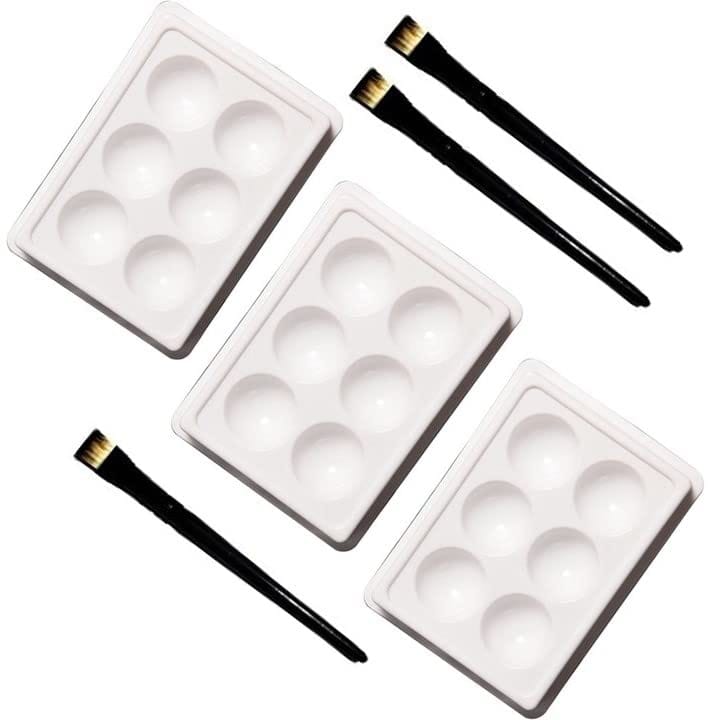 Elecsera Facial Cosmetic 6 Cups Tool Tray Plastic Washable For Salon, White Colour Tray with Eyeshadow/Lipstick Brush (6 Items in the set)