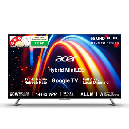 Acer 164 cm (65 inches) M Series 4K Ultra HD Smart QLED Mini LED Google TV AR65UDMGR2885AT (Black) Acer 164 cm (65 inches) M Series 4K Ultra HD Smart QLED Mini LED Google TV AR65UDMGR2885AT (Black) - Black / 65 inch