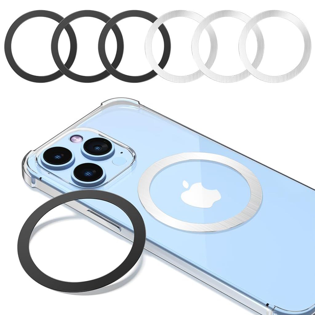 ZORBES® 6PCS Universal for MagSafe Ring Adapter for Android, Magnetic Adapter Ring Compatible with MagSafe Accessories & Wireless Chargers, Adhesive Mag-Safe Sticker Magnetic Kit for Android & Apple Black