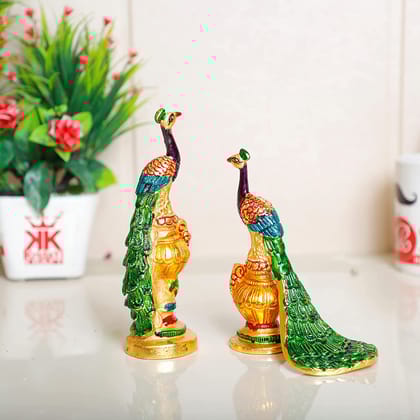 DreamKraft Metal Peacock Statue Multicolor Couple Pair Decorative Showpiece