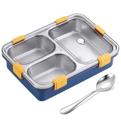 3 Compartment Stainless Steel Lunch Box with Spoon_assorted colour