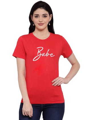 Women's Cotton Blend Babe Printed T-Shirt M (Red)