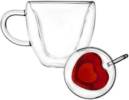 Heart Shaped Transparent Double Walled Insulated Glass Coffee Mugs or Tea Cups with Unique Handle, Borosilicate Glass Fancy Mug for Espresso, Latte, Cappuccino (170 ML,Set of 1) Heart Shaped Transparent Double Walled Insulated Glass Coffee Mugs or Tea Cups with Unique Handle, Borosilicate Glass Fancy Mug for Espresso, Latte, Cappuccino (170 ML,Set of 1)