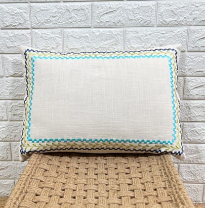 Indihomecraft Blue Border Cushion Cover Hand Embroidery Inspired Decorative Boho Cushion Cover for Sofa Couch Swing Chair Living Room & Bedroom 14 x 20 Inches, Pack of 1 Indihomecraft Blue Border Cushion Cover Hand Embroidery Inspired Decorative Boho Cushion Cover for Sofa Couch Swing Chair Living Room & Bedroom 14 x 20 Inches, Pack of 1