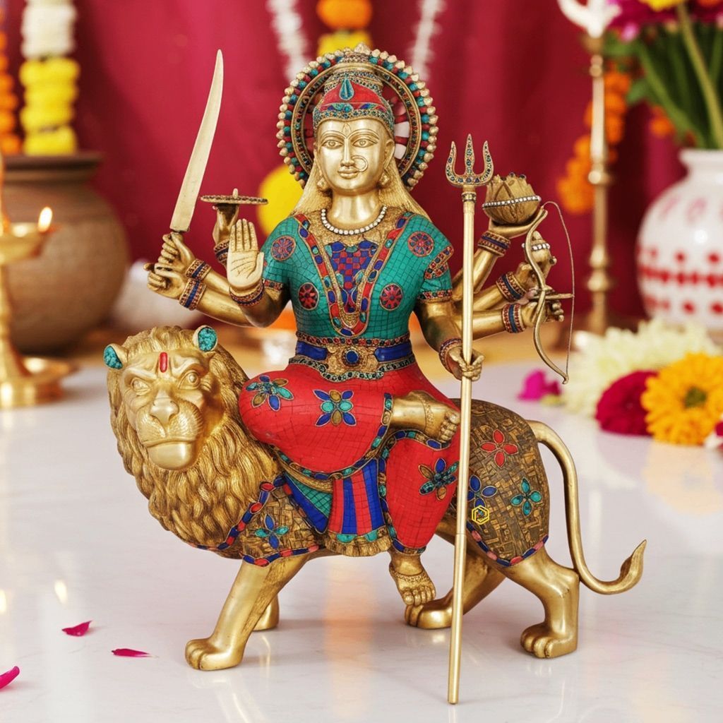 Brass Durga Ji God Idol Statue - Premium Brass Showpiece for Gifting & Worship, Height : 35.3 Inch (BSMAS978 E)
