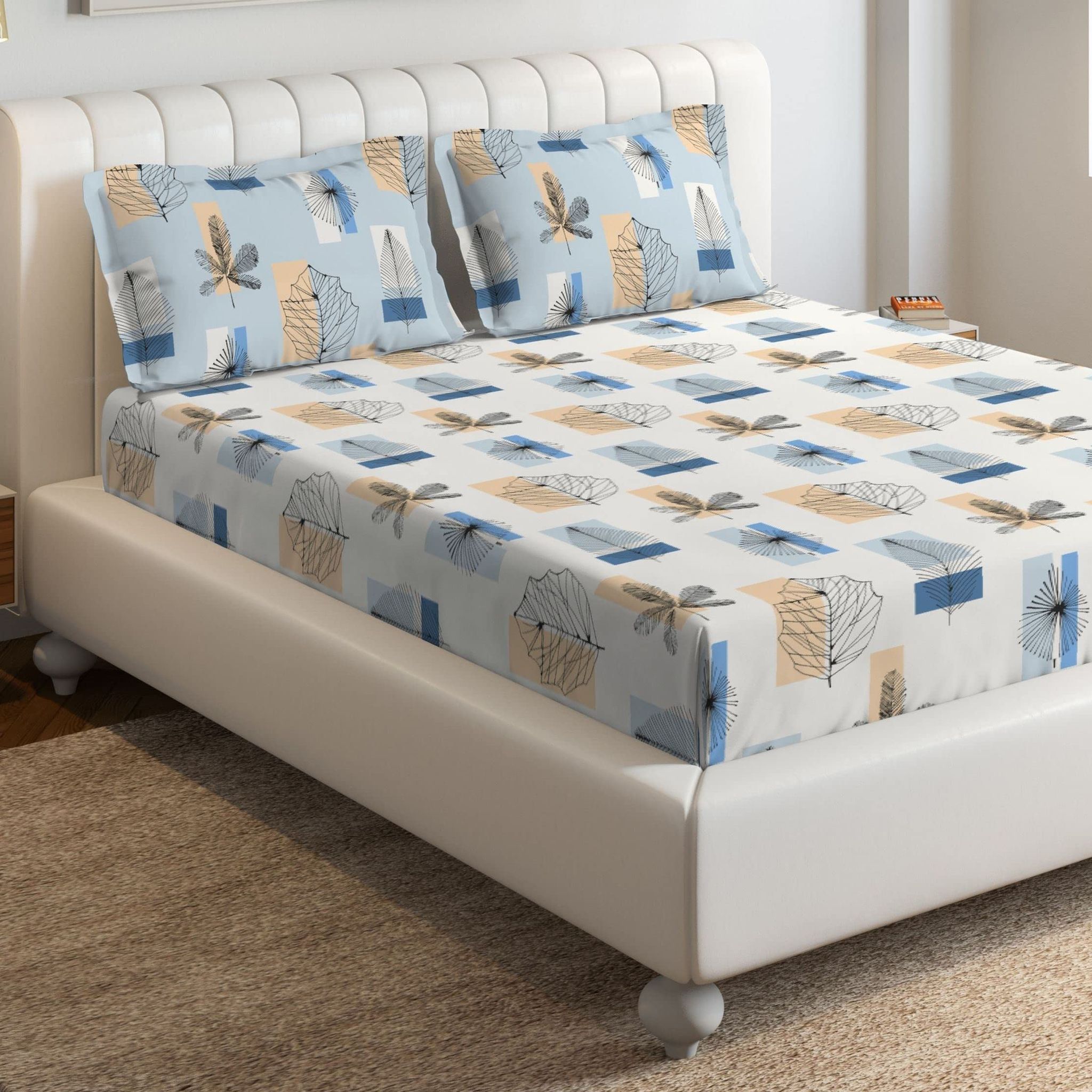 DDECOR - Sigma Collection 100% Cotton Contemporary Pattern 136TC Queen Bedsheet |224 CM X 254 CM| with 2 Pillow Covers