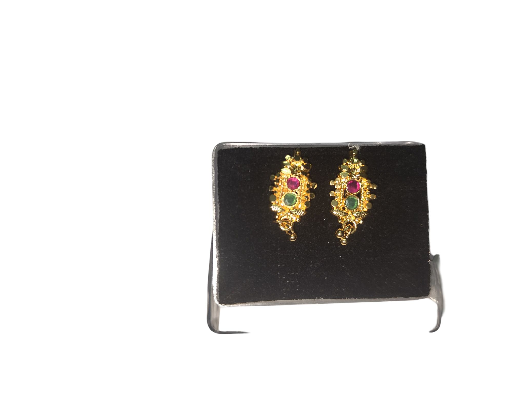 Gold Plated Traditional Indian Jhumka Earrings with Ruby and Emerald Stones