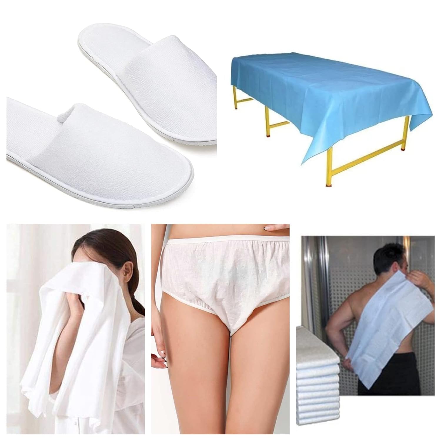 KUDIZE Disposable Kit For Hospital, Hotel, Spa Massage and Beauty Parlor Saloon Having Bed Sheet 31 * 80 Inch, Spun less Panty, Towel 25 * 50 Inch, Towel 18 * 18 Inch and Sleeper Multipurpose