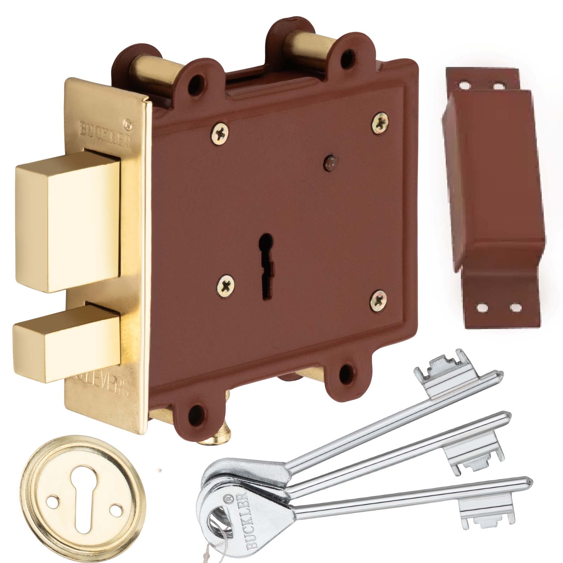 BUCKLER Main Gate Door Lock for Home/Office/Godown, Slider and Double Action Heavy Duty Lock Set for Extra Security with 3 Keys (100MM, 8 Levers, Red Coating)