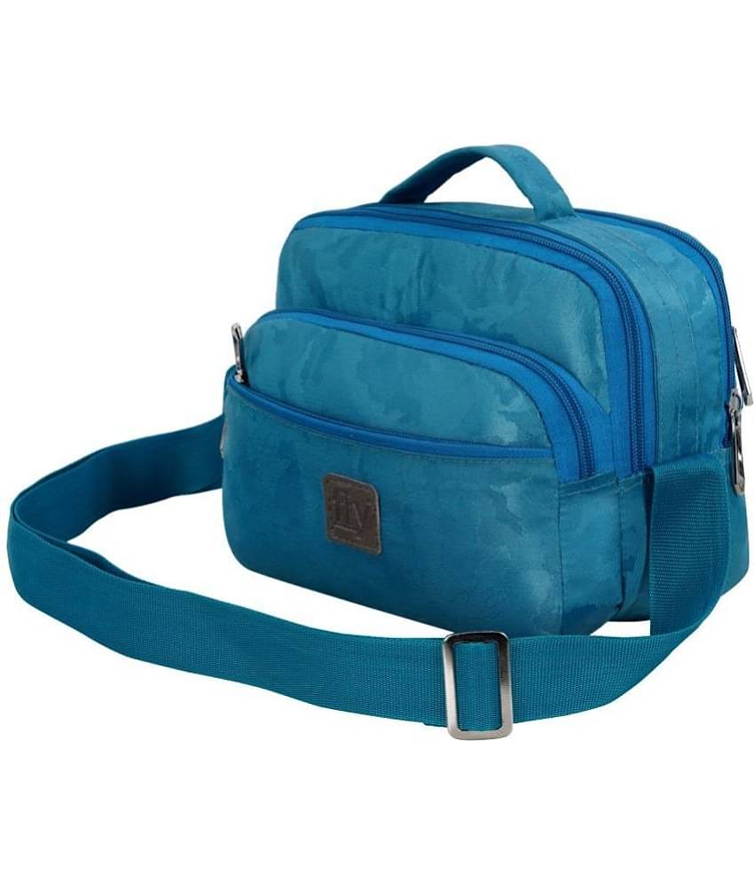 Leather World Blue Solid Messenger Bag