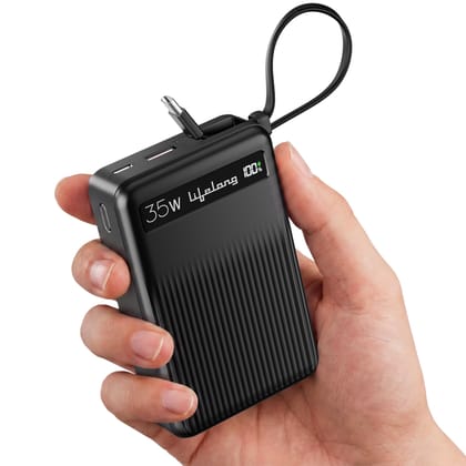 Lifelong Electronics 20000mAH 35W Fast Charging Small Pocket Size Power Bank | Built-in 35W (1.5X Faster) Type-C Cable & Port | Flight Friendly | USB-A (30 W) Output Powerbank for iPhone, Android, Mac Lifelong Electronics 20000mAH 35W Fast Charging Small