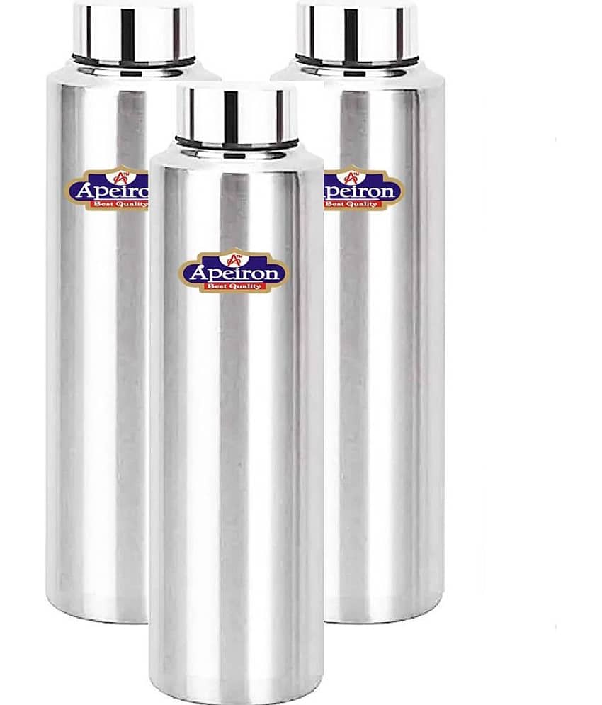 APEIRON Matt Fridge Bottle pk 3 Silver 1000 mL Stainless Steel Fridge Bottle set of 3