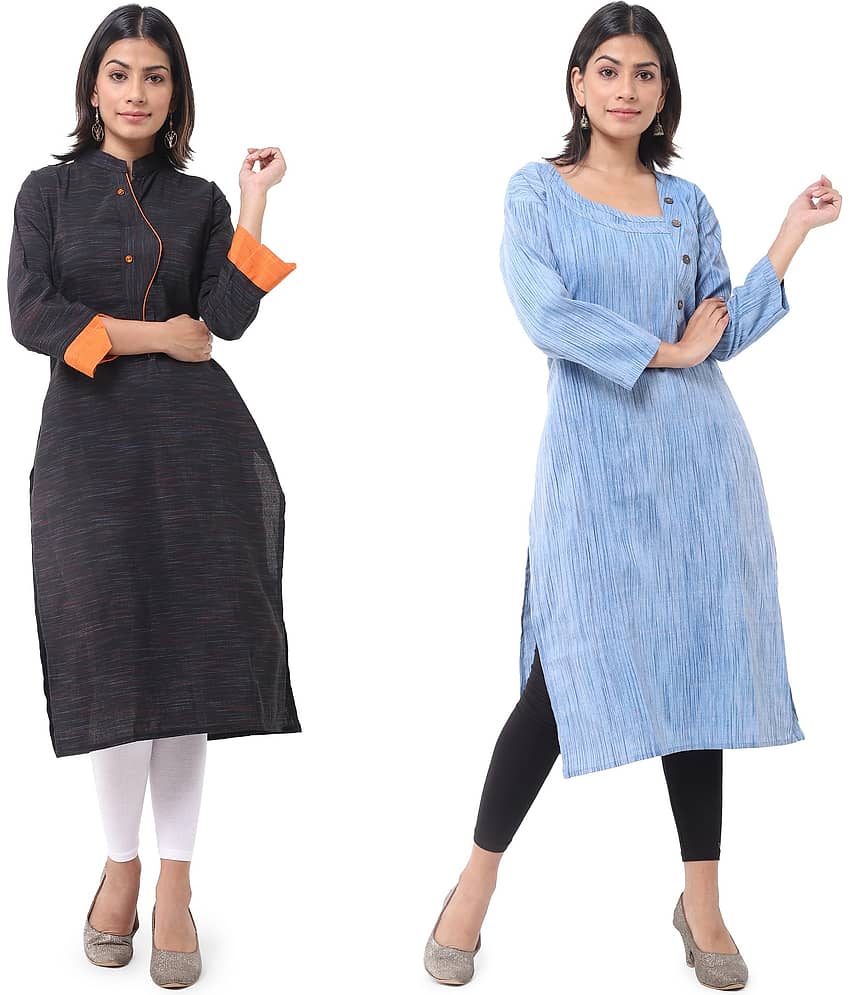 DESHBANDHU DBK - Multicolor Cotton Women's Straight Kurti ( Pack of 2 )