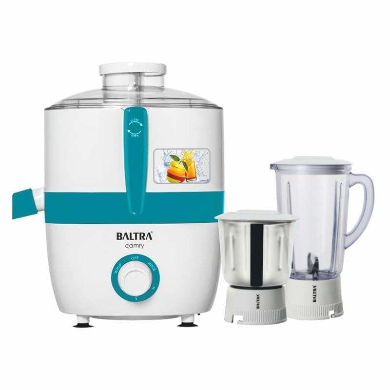 BALTRA Camry 500 Watt Juicer Mixer Grinder for Fruits | Includes 2 Multipurpose Jars (Large & Small) | 3 Speed Control | Durable Stainless Steel Blades | Large Pulp Container | 2-Year Warranty