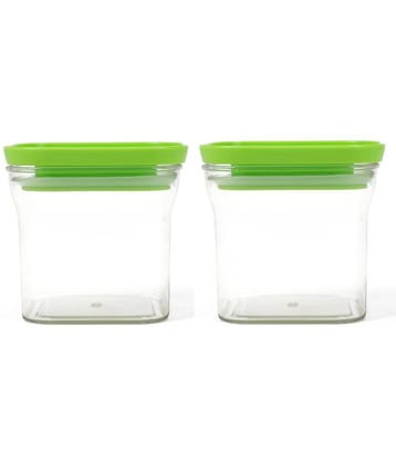 HomeProKitKatunbreakable airtight High quality transparent plastic storage container pack of 2, food-grade, Bpa-free, Square, 600ml, Green