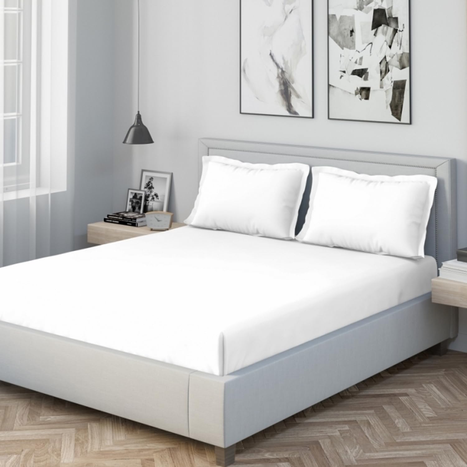 DDECOR - Spectrum Collection 100% Cotton Dyed Pattern 180TC King Fitted Sheet|180 CM X 198 CM| - White