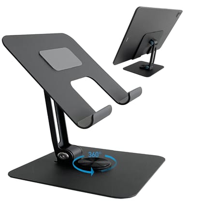 TARKAN 360 Degree Rotating Adjustable Metal Tablet Stand, Foldable Desk Mount Holder for Upto 12 Inch iPads & Tabs (Black) Black